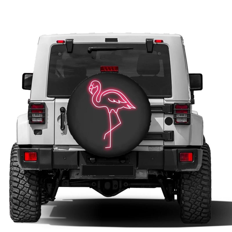 Foruidea Pink Flamingo Spare Tire Cover Dust-Proof Wheel Tire Cover Fit Trailer, RV, SUV and Many Vehicle 17 Inch - Image 2